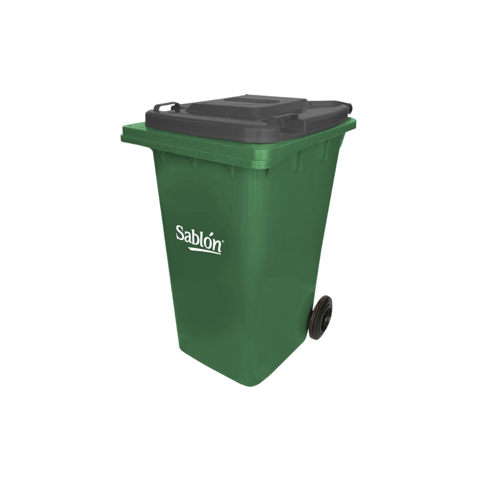 CONTENEDORES DE BASURA DE 240 LITROS SIN PEDAL CON CUERPO COLOR VERDE Y TAPAS DE COLOR 9263AM