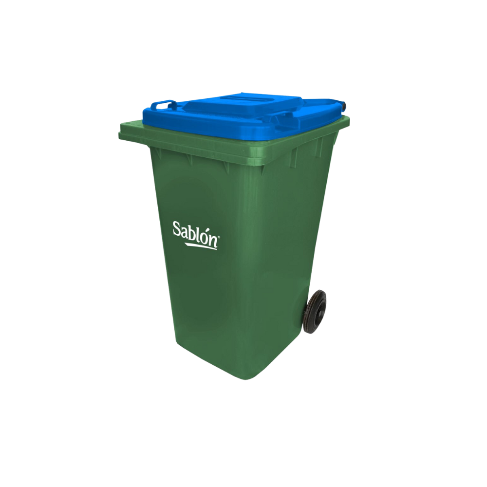CONTENEDORES DE BASURA DE 240 LITROS SIN PEDAL CON CUERPO COLOR VERDE Y TAPAS DE COLOR 9263AM