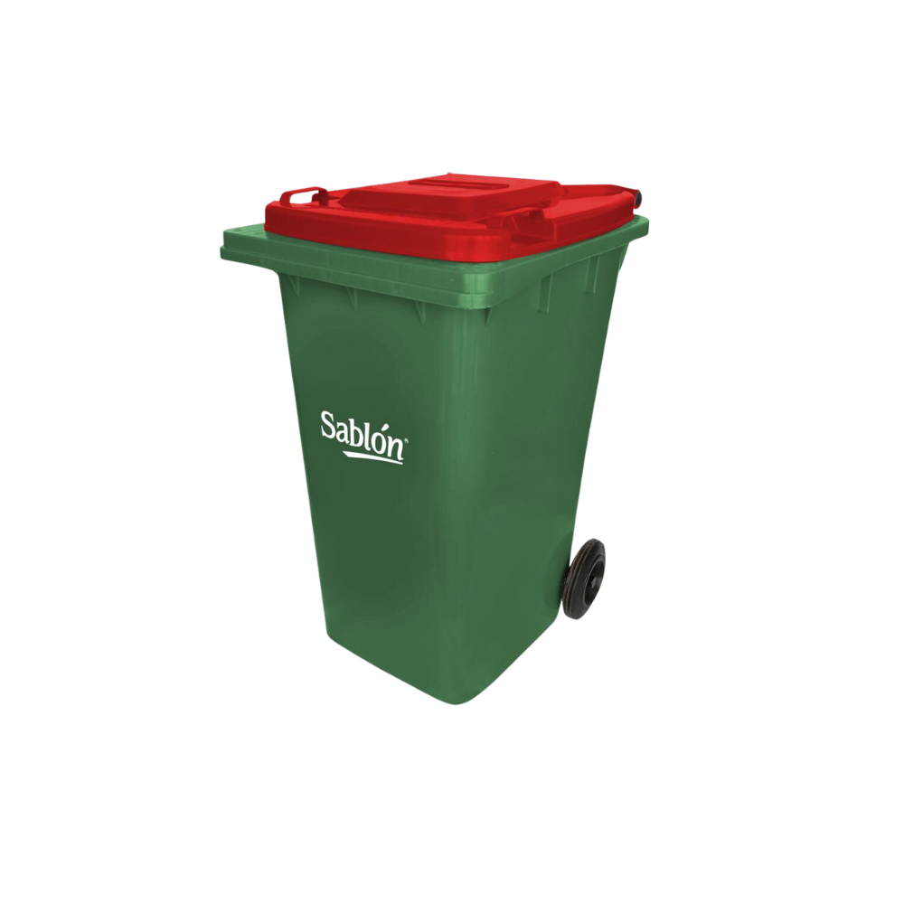 CONTENEDORES DE BASURA DE 240 LITROS SIN PEDAL CON CUERPO COLOR VERDE Y TAPAS DE COLOR 9263AM
