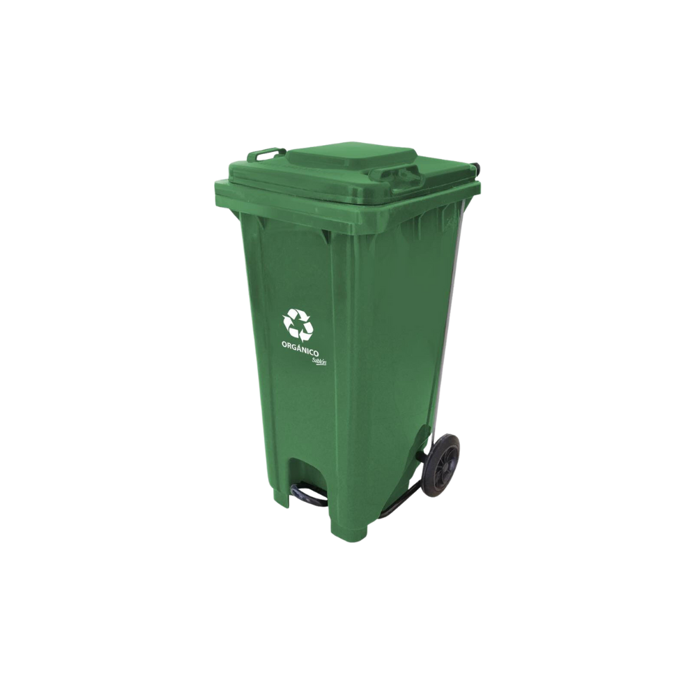 CONTENEDORES DE BASURA CON PEDAL DE 120 LITROS CON IMPRESO ORGÁNICO E INORGÁNICO SKU 9526OR