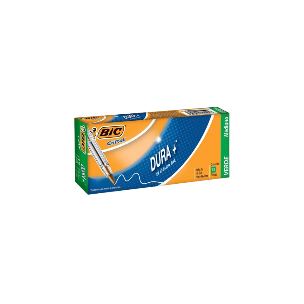BOLÍGRAFO BIC CRISTAL COLOR VERDE PUNTO MEDIANO 12 PIEZAS 7501014511047