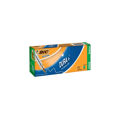 BOLÍGRAFO BIC CRISTAL COLOR VERDE PUNTO MEDIANO 12 PIEZAS 7501014511047