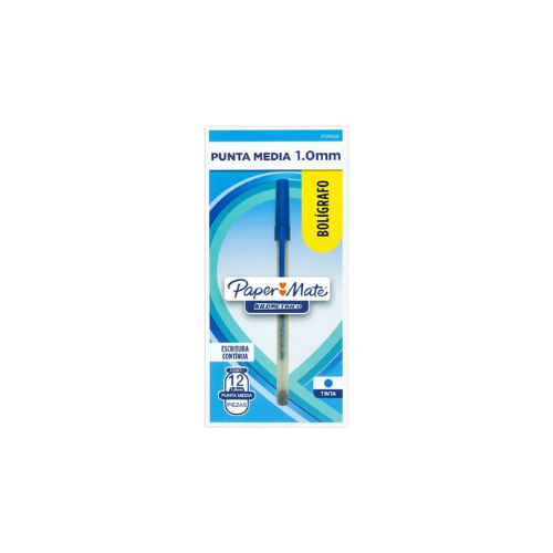 BOLÍGRAFO AZUL PAPER MATE MEDIANO 1.0 MM 12 PIEZAS 2129424