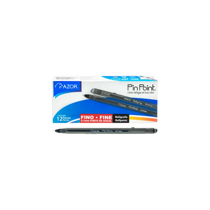 BOLÍGRAFO AZOR PIN POINT COLOR NEGRO DE PUNTO FINO 0.7 MM 12 PZAS 301.6810NE