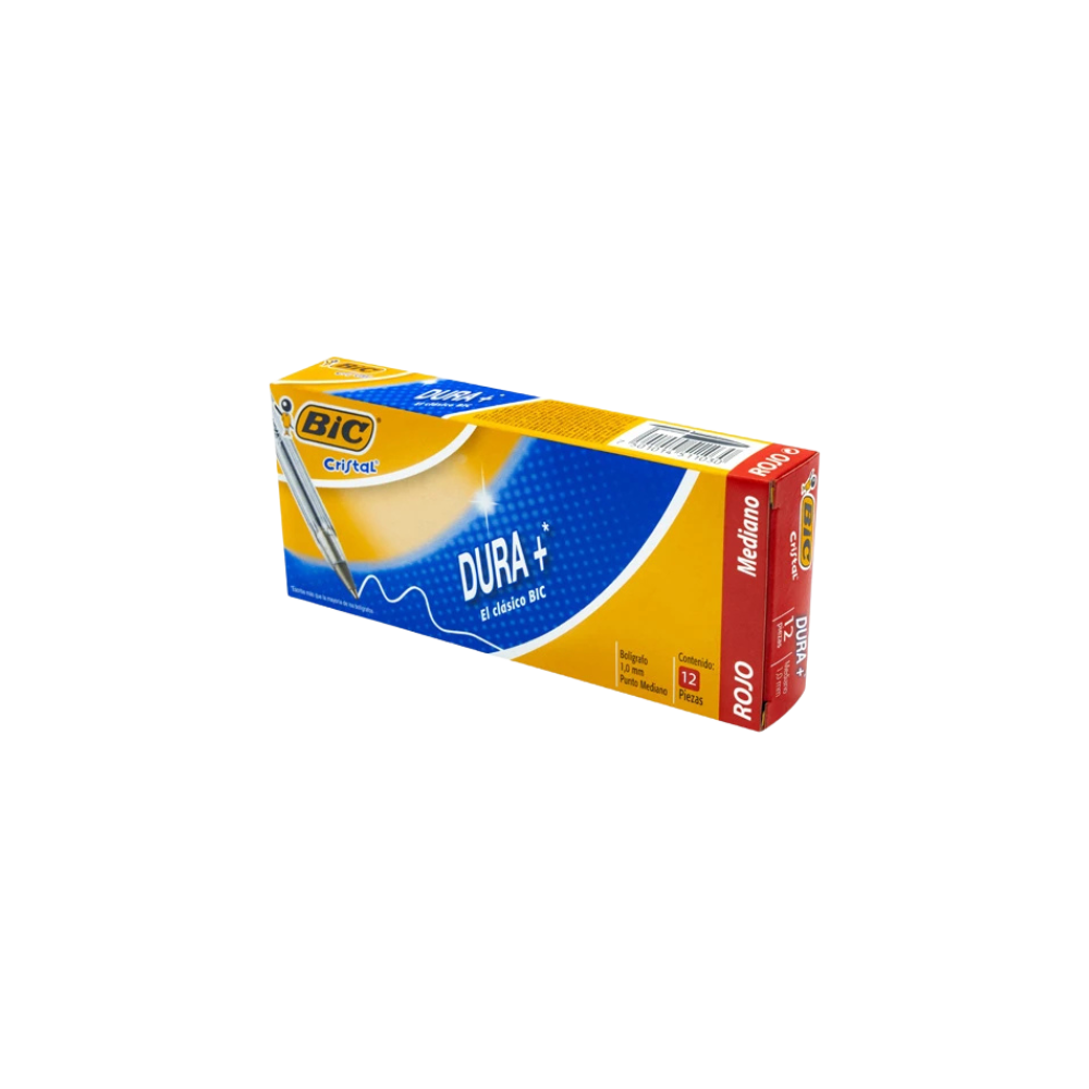 BOLÍGRAFO BIC CRISTAL COLOR ROJO PUNTO MEDIANO 12 PIEZAS 7501014511030