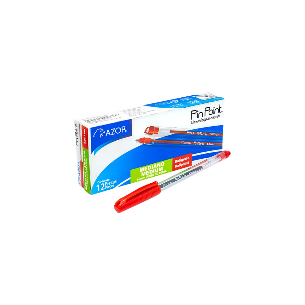 BOLÍGRAFO AZOR PIN POINT ROJO PUNTO MEDIANO 1.0 MM BLISTER CON 12 PZAS 301.6830RO