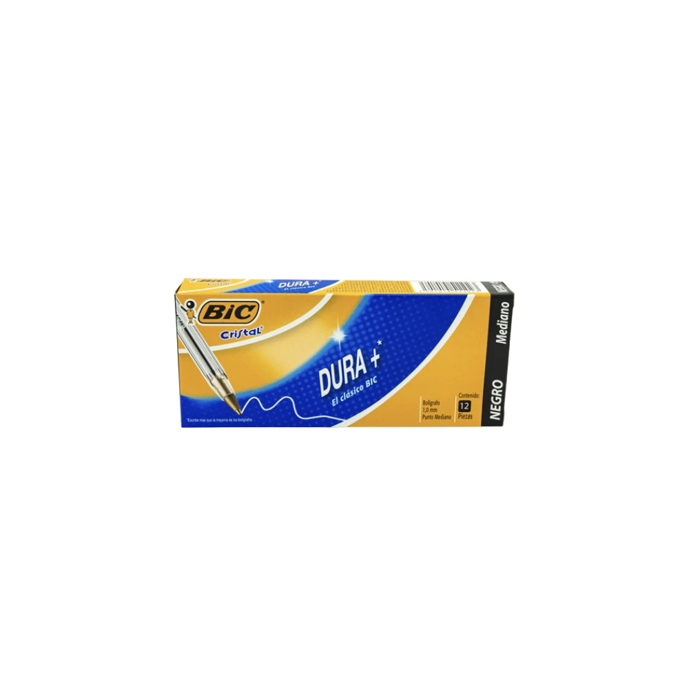 BOLÍGRAFO BIC CRISTAL COLOR NEGRO PUNTO MEDIANO 12 PIEZAS 7501014511023BCK
