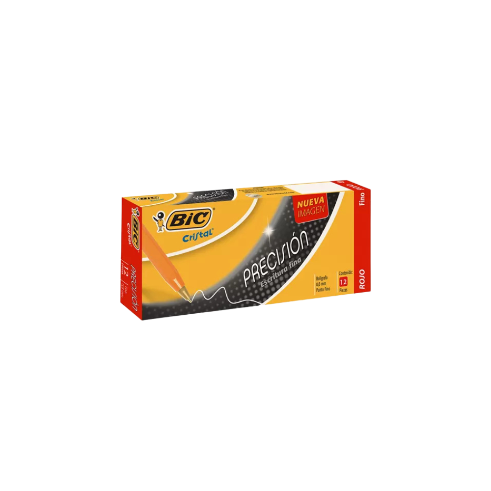 BOLÍGRAFO BIC CLÁSICO COLOR ROJO PUNTO FINO 12 PIEZAS 7501014511078