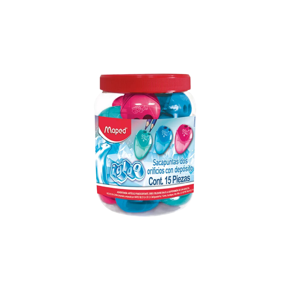 SACAPUNTAS PLÁSTICO MANUAL MAPED CON DEPOSITO BOTE CON 15 PIEZAS 033080