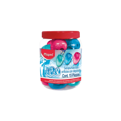 SACAPUNTAS PLÁSTICO MANUAL MAPED CON DEPOSITO BOTE CON 15 PIEZAS 033080