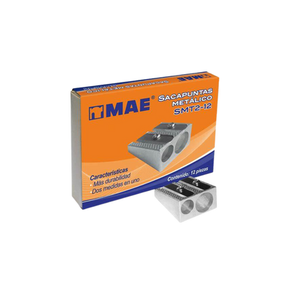 SACAPUNTAS METÁLICO MANUAL MAE CAJA CON 12 PIEZAS SMT2-12