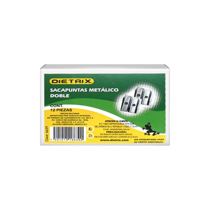 SACAPUNTAS MANUAL 2 ORIFICIOS METÁLICO DIETRIX CAJA CON 12 PIEZAS 6639