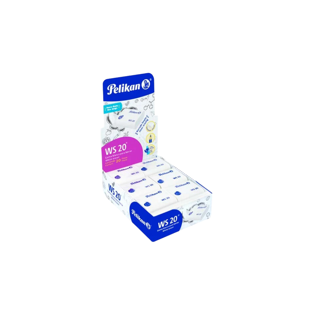 GOMA BLANCA PELIKAN WS20 DE PLÁSTICO CAJA CON 20 PIEZAS 6140200