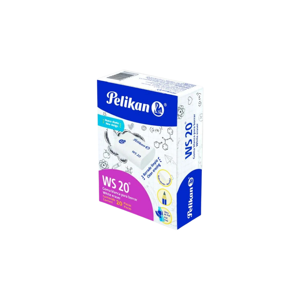 GOMA BLANCA PELIKAN WS20 DE PLÁSTICO CAJA CON 20 PIEZAS 6140200