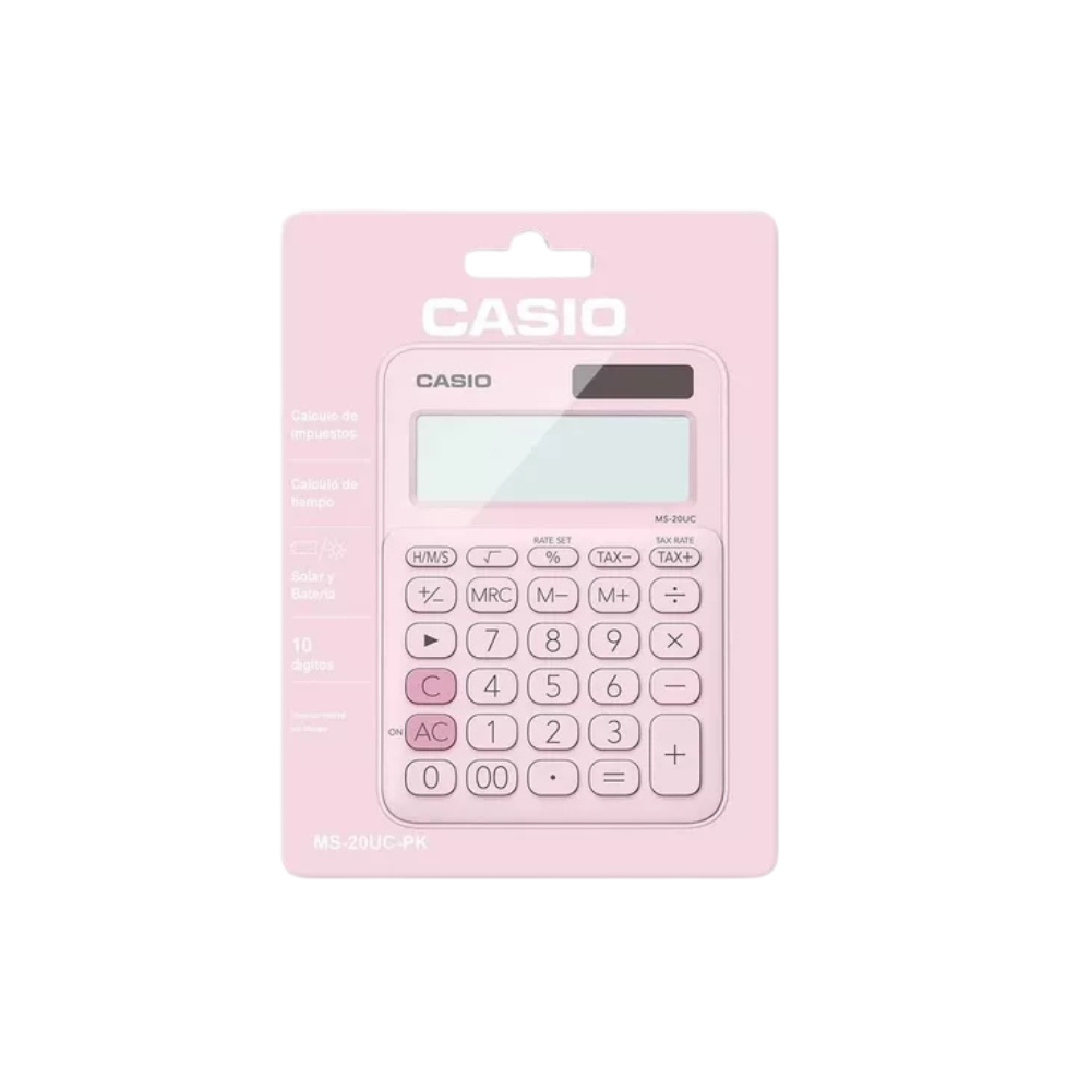 CALCULADORA SEMI ESCRITORIO CASIO MS-20UC-PK-S-EC DE 12 DIGITOS