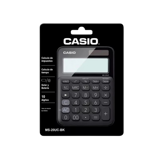 CALCULADORA SEMI ESCRITORIO CASIO MS-20UC-BK-S-EC DE 12 DIGITOS
