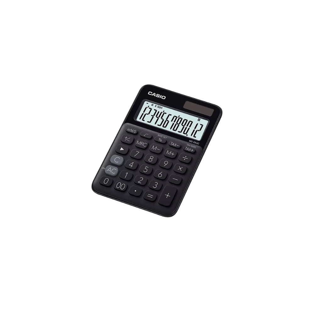 CALCULADORA SEMI ESCRITORIO CASIO MS-20UC-BK-S-EC DE 12 DIGITOS