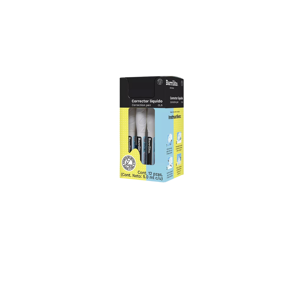 CORRECTOR BARRILITO PLUMA BASE AGUA 12 PIEZAS 5 ML CL5