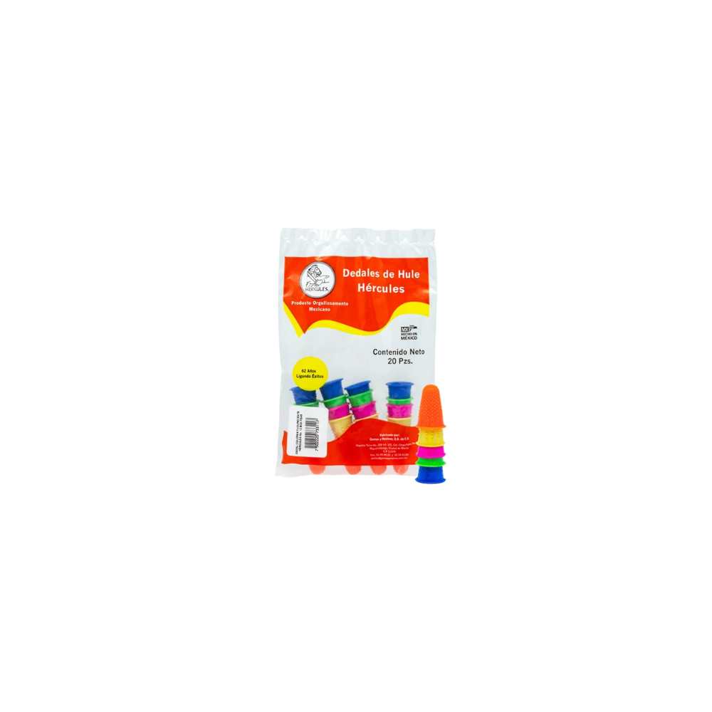 DEDAL DE HULE COLORES FLUORESCENTES DEL NO.12 HÉRCULES 1 BOLSA CON 20 PIEZAS DEDCLRF12-20