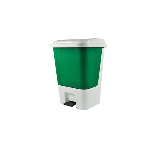 BOTE DE BASURA CON PEDAL Y TAPA 17 LITROS MARCA SABLÓN COLOR BLANCO CON VERDE 8526OR