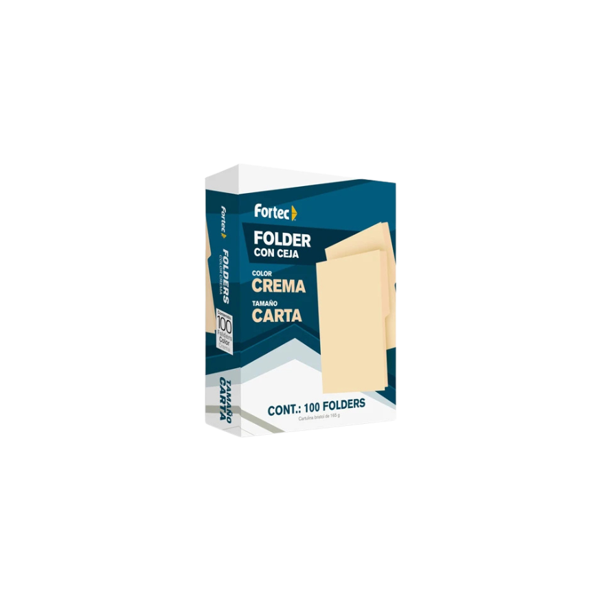 FOLDER DE CARTULINA CARTA 1/2 CEJA CREMA FORTEC CAJA CON 100 FOLDERS FCC-21