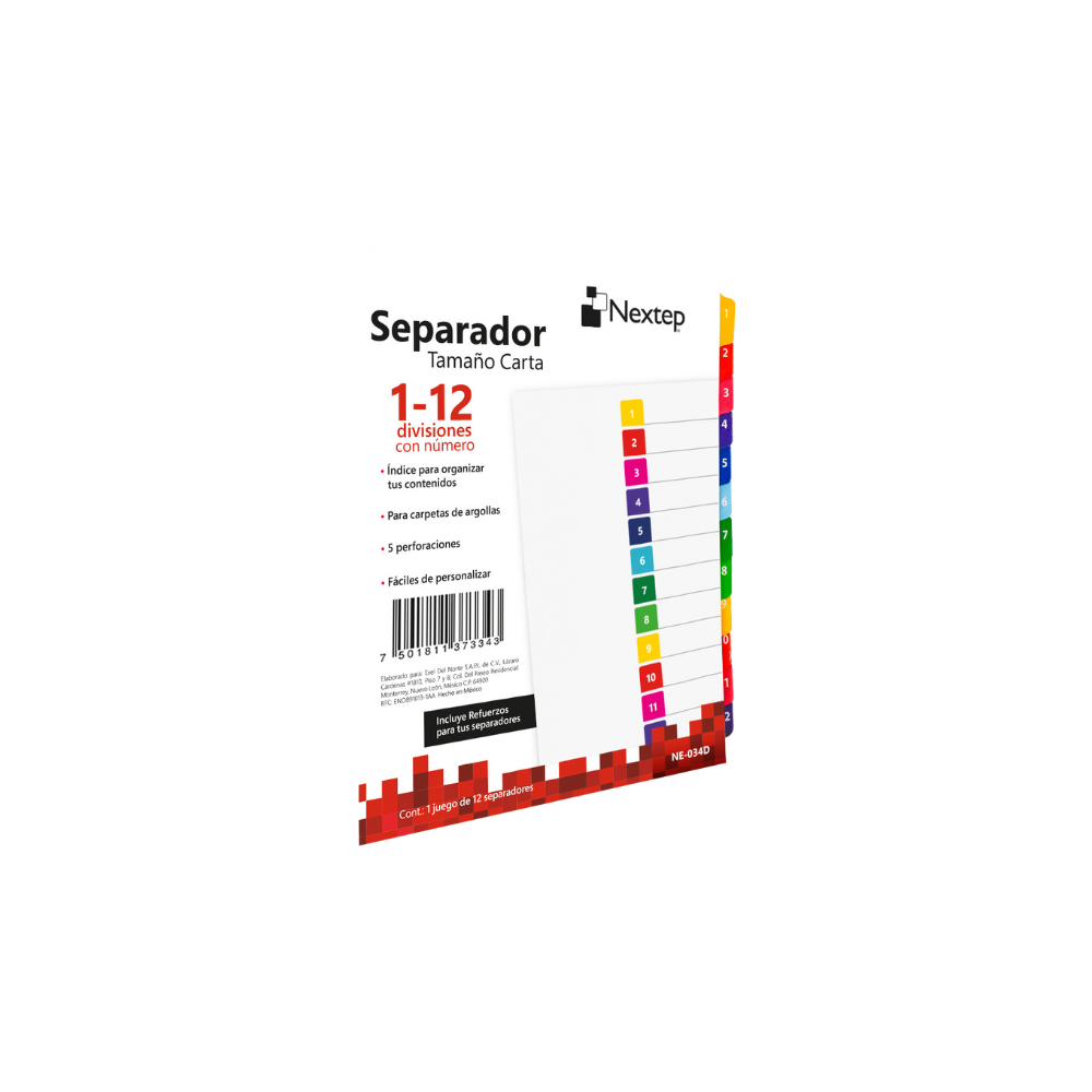 SEPARADOR NEXTEP ECONÓMICO 12 DIVISIONES CON NÚMERO NE-034D