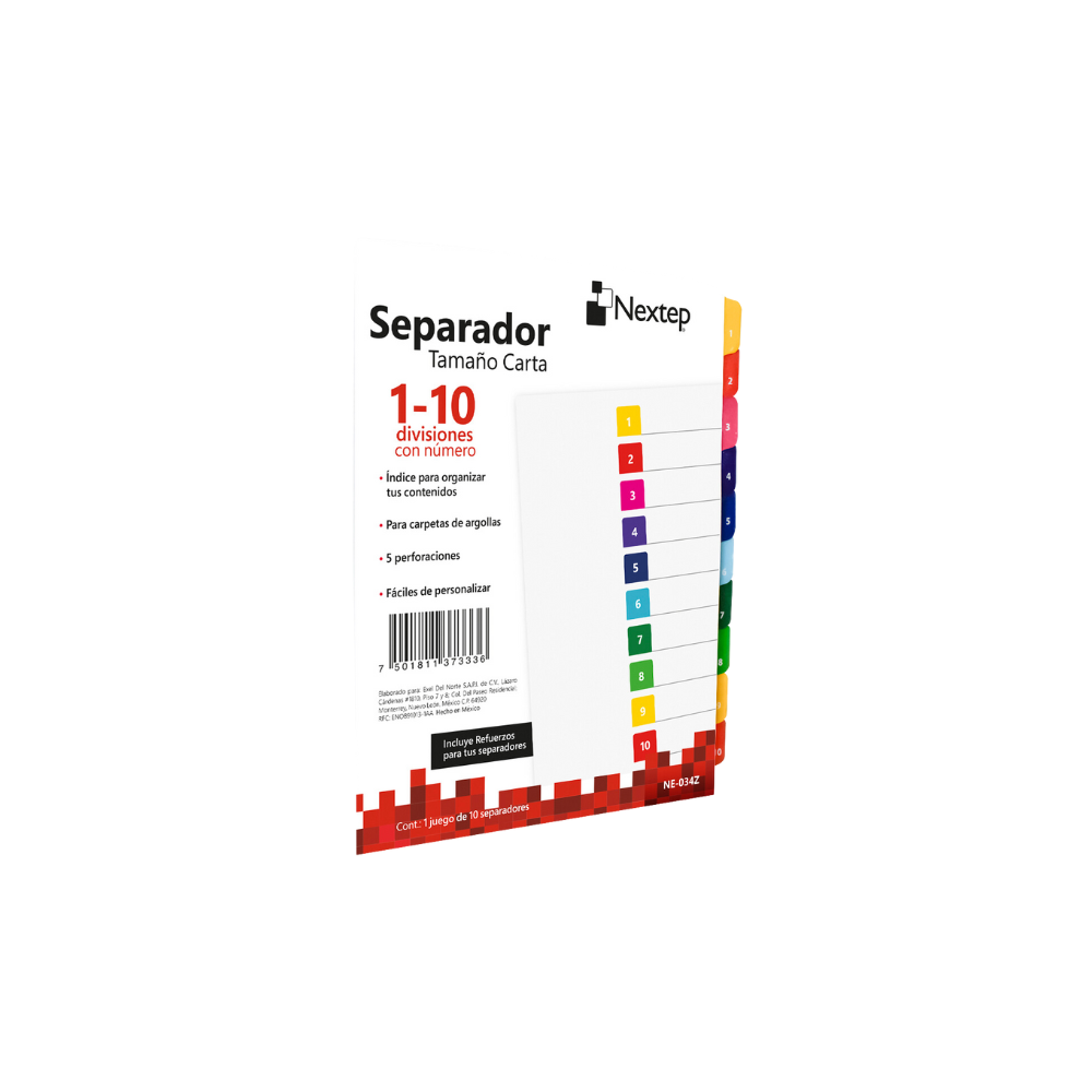 SEPARADOR NEXTEP ECONÓMICO 10 DIVISIONES CON NÚMERO NE-034Z