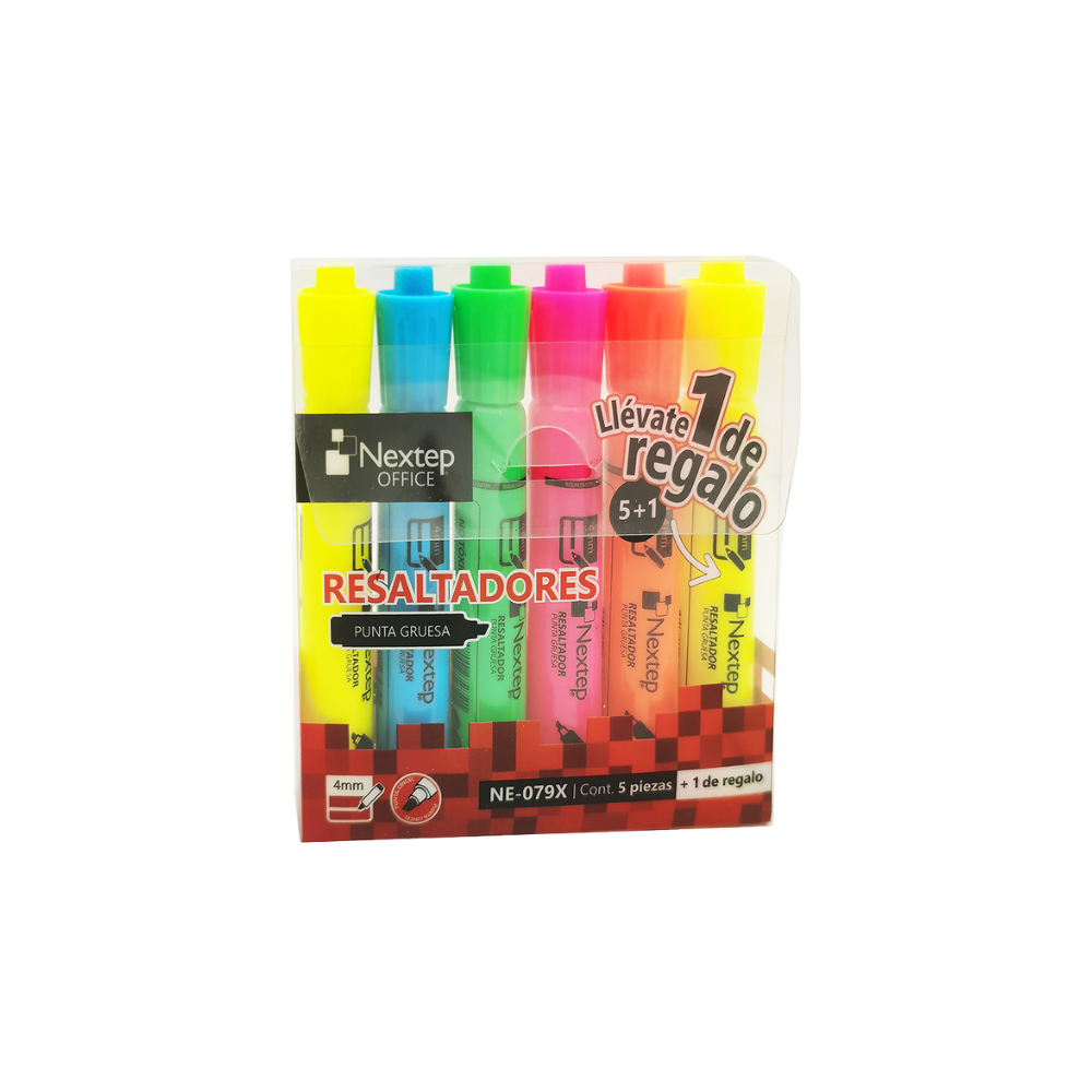 JUEGO RESALTADORES NEXTEP 5 COLORES PUNTA CINCEL 4MM NE-079X