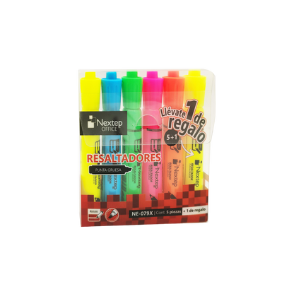 JUEGO RESALTADORES NEXTEP 5 COLORES PUNTA CINCEL 4MM NE-079X