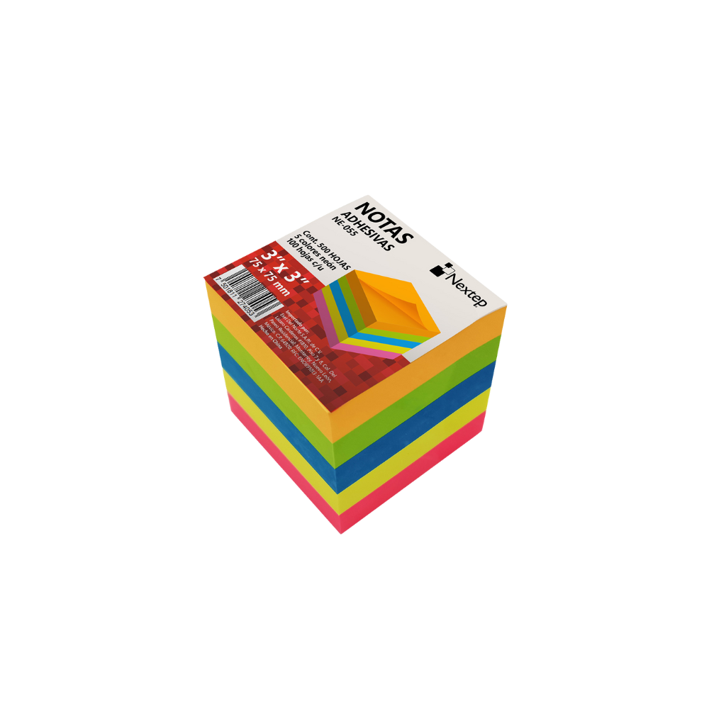 NOTAS ADHESIVAS NEXTEP 3X3 NEÓN 5 BLOQUES 500 HOJAS NE-055