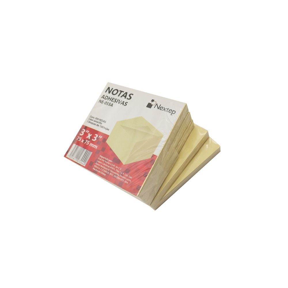 NOTAS ADHESIVAS NEXTEP 3X3 AMARILLO 5 BLOQUES C/100 C/U NE-055A