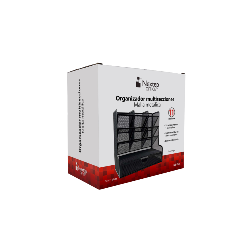ORGANIZADOR NEXTEP MALLA METÁLICA PARA ESCRITORIO MULTI SECCIONES CON CAJÓN NE-177X