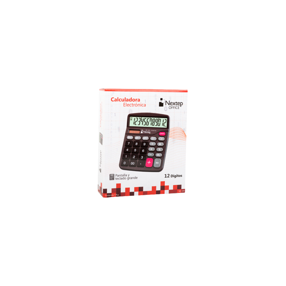 CALCULADORA NEXTEP 12 DÍGITOS PANTALLA GRANDE BATERÍA/SOLAR NE-189