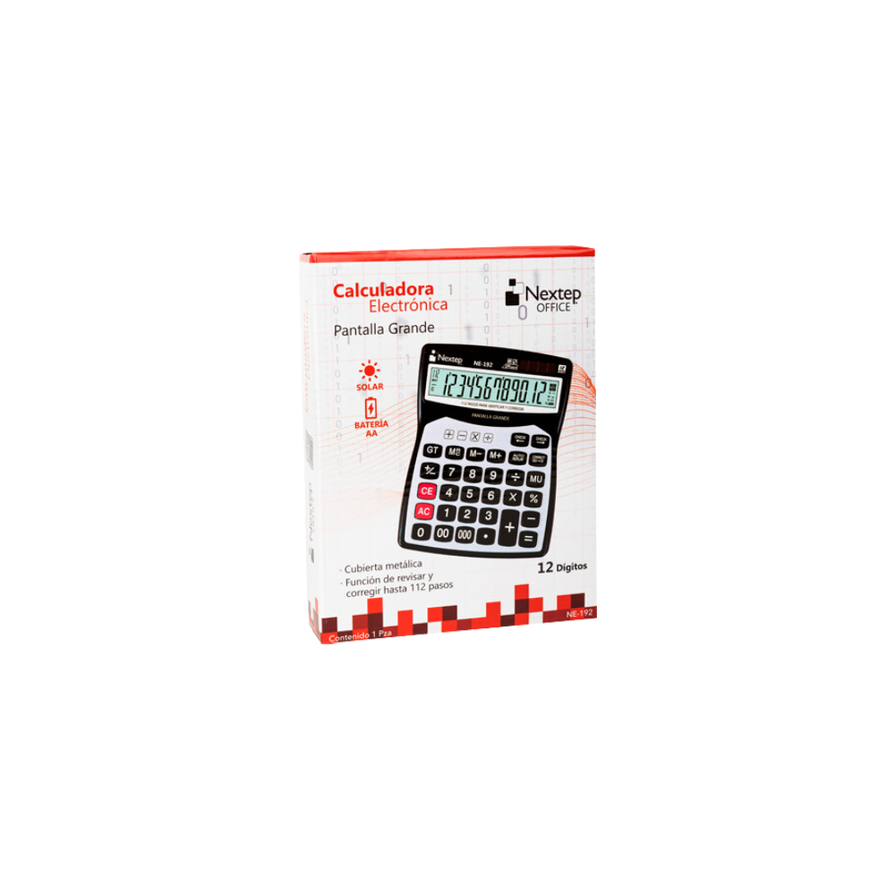 CALCULADORA NEXTEP 12 DÍGITOS PANTALLA GRANDE BATERÍA/SOLAR NE-192