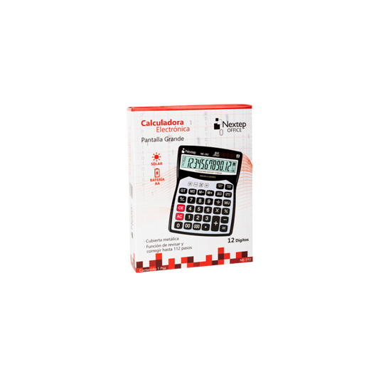 CALCULADORA NEXTEP 12 DÍGITOS PANTALLA GRANDE BATERÍA/SOLAR NE-192