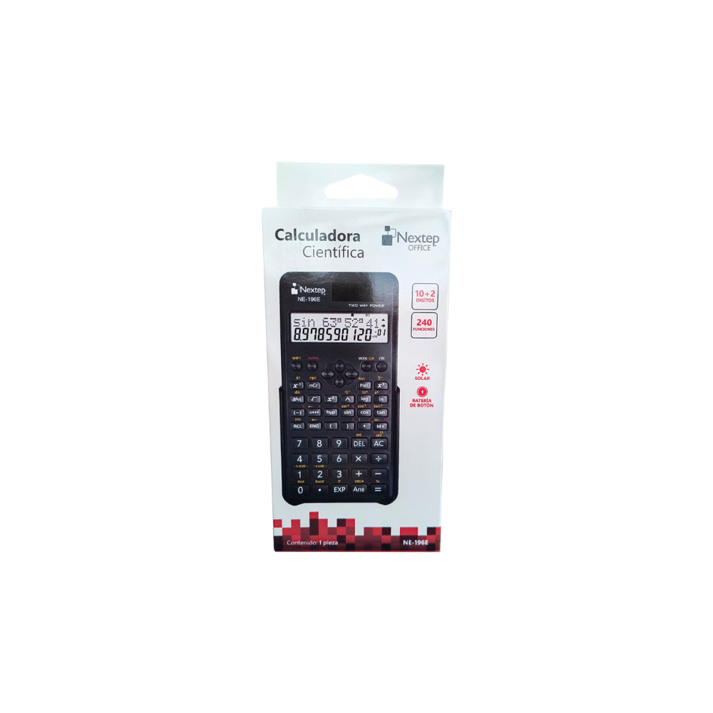 CALCULADORA NEXTEP CIENTÍFICA 10+2 DÍGITOS DOBLE LÍNEA 240 FUNCIONES SOLAR/BATERÍA NE-196E