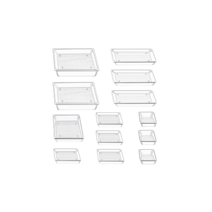 JUEGO DE 13 ORGANIZADORES NEXTEP TRANSPARENTE PET PARA CAJÓN NE-623