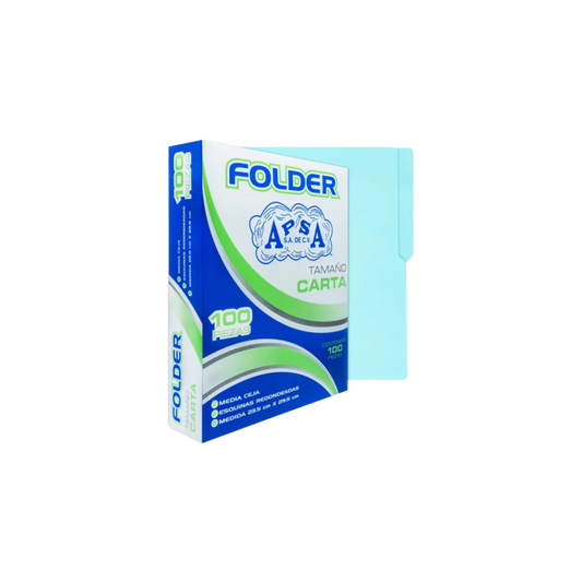 FOLDER CARTULINA 1/2 CEJA AZUL APSA CARTA 1 PAQUETE CON 100 PIEZAS L11FC