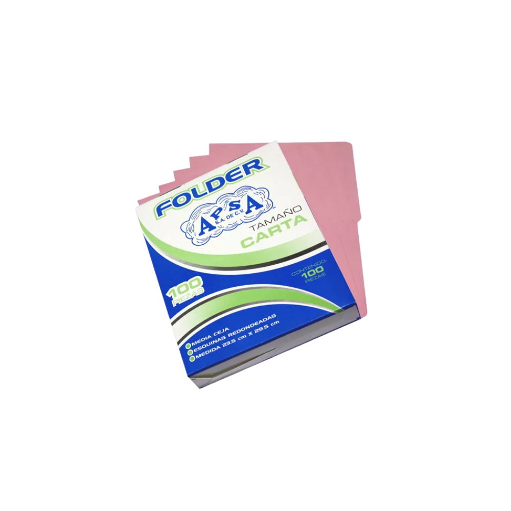 FOLDER CARTULINA 1/2 CEJA ROSA APSA CARTA 1 PAQUETE CON 100 PIEZAS L13CF