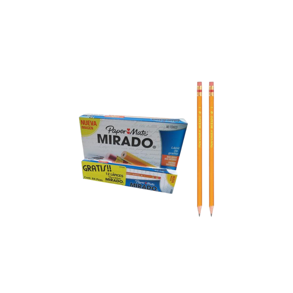 LÁPIZ DE MADERA MIRADO NO. 2 CAJA DE 72 PIEZAS MAS 12 DE REGALO 1869318