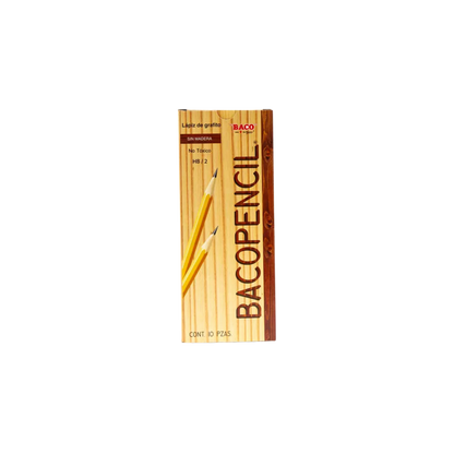 LÁPIZ DE MADERA BACOPENCIL 2 HB COLOR AMARILLO FORMA HEXAGONAL 10 PIEZAS PTLPC0050