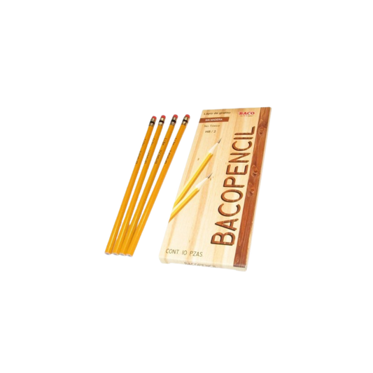 LÁPIZ DE MADERA BACOPENCIL 2 HB COLOR AMARILLO FORMA HEXAGONAL 10 PIEZAS PTLPC0050