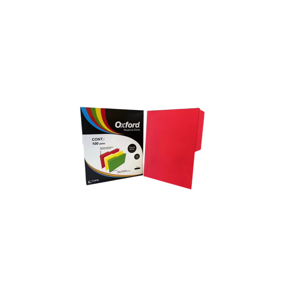 FOLDER PAPEL MANILA DE 164 GRS ROJO INTENSO 1/2 CEJA OXFORD CARTA CAJA CON 100 FOLDERS M762