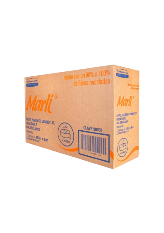 PAPEL HIGIENICO JR MARLI BLANCO DOBLE 180 M X 9 CM 12 PIEZAS 90531