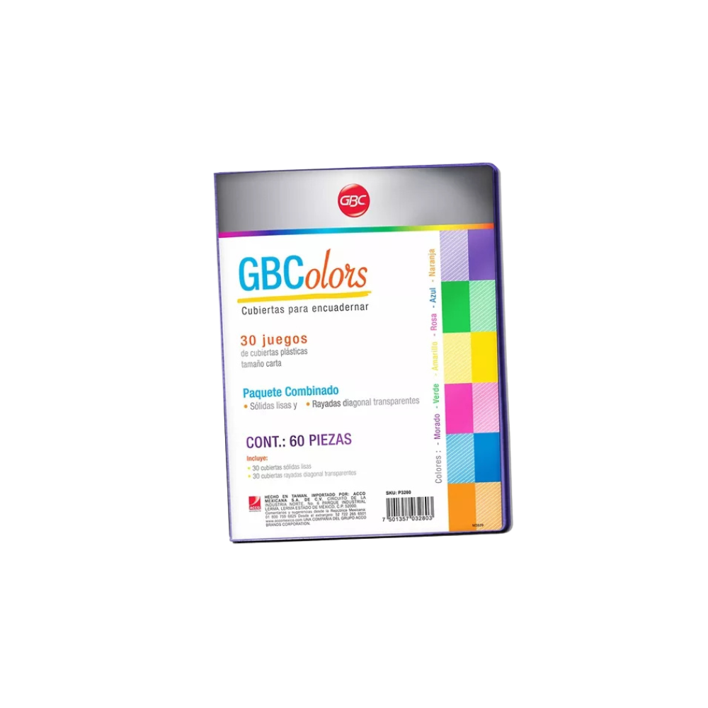 Cubierta Plástica Carta Colores Surtidos 30 Juegos Gbcolors P3280