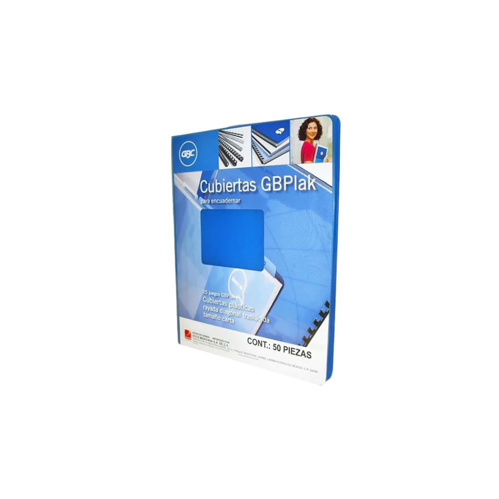 CUBIERTAS GBC GBPLAK P3551 TAMAÑO CARTA 1 PAQUETE CON 50 PIEZAS COLOR AZUL P3551