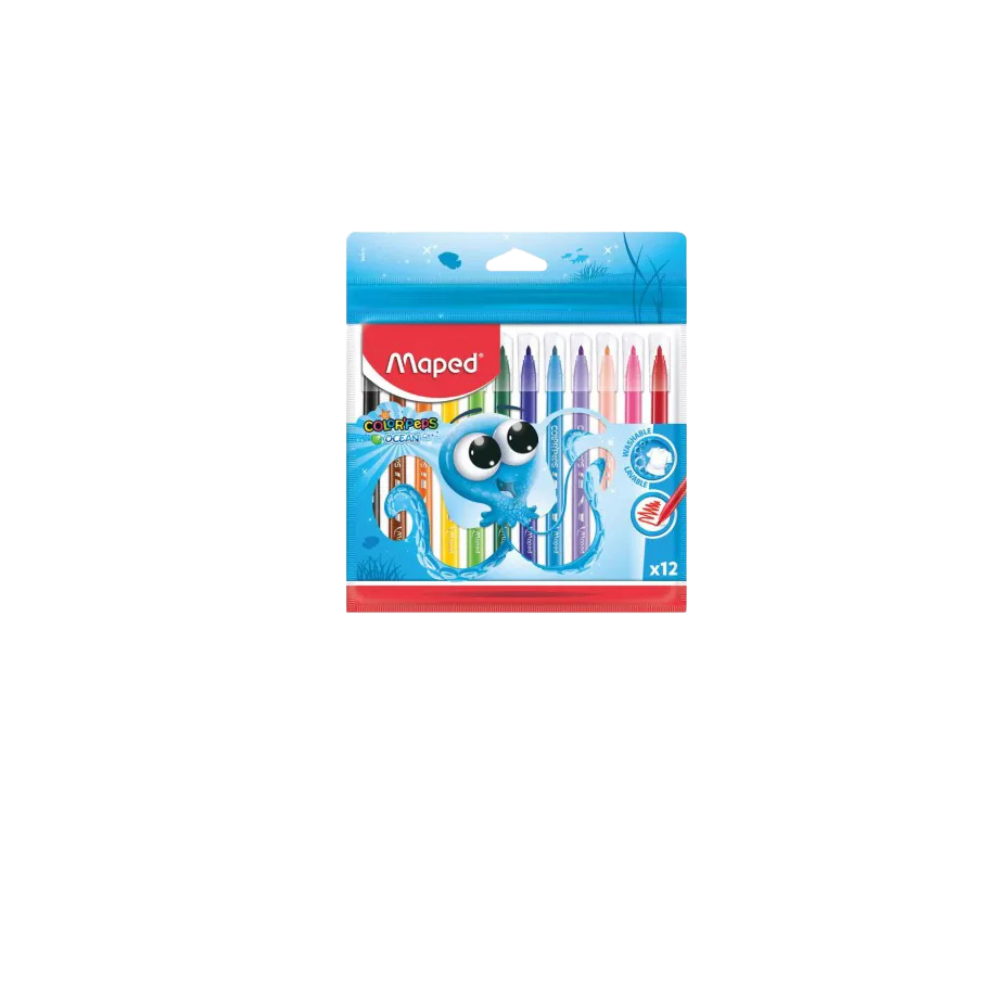 PLUMÓN OCEAN MAPED COLORES BRILLANTES 1 BOLSA ZIP CON 12 PIEZAS 845912