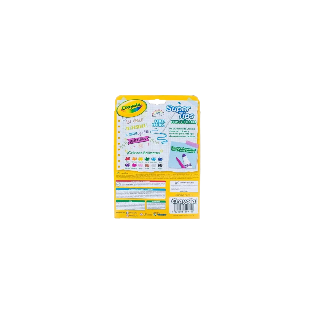 PLUMÓN CRAYOLA PLUMÓN DELGADO LAVABLE TIPO DE PUNTA FINA 12 PIEZAS 580912