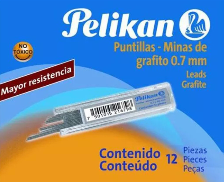 PUNTILLAS PELIKAN DE GRAFITO NUMERO 0.7 MM 12 TUBOS CON 12 PUNTILLAS 30032100