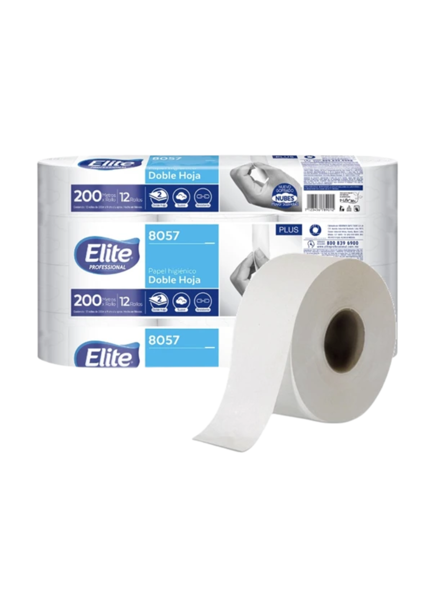 PAPEL HIGIENICO JR ELITE BLANCO DOBLE 200 M X 9 CM 12 PIEZAS 8057